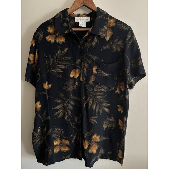 Women's Jones New York 100% Silk Blouse SS Black With Gold Floral Pattern Sz6 - Picture 1 of 8
